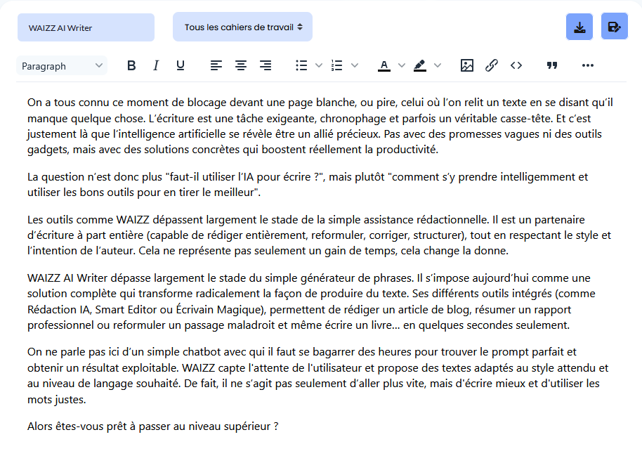 WAIZZ AI Writer démo français